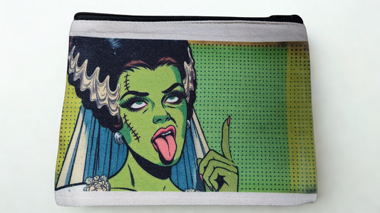 Bride of Frankenstein pop art makeup bag, stash bag, horror themed bag, Halloween themed bag
